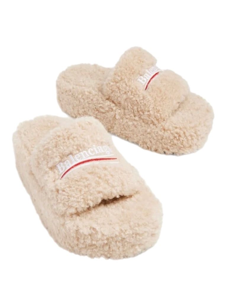 Balenciaga Furry platform slides